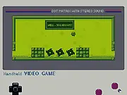 Handheld game screen showing a pixel hero jumping over traps in a retro 8-bit platformer, free online game