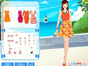 Tangerine Dream Dressup free online game, girl in orange tangerine-colored summer clothes, beach fashion styling on PlayArcadeHub