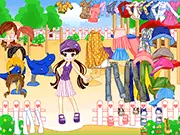 A cartoon girl wearing a cute, custom-chosen outfit ready to play outside in the Playground Fun dress up game