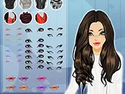 Dark Hair Highlight Salon online game screenshot, close-up of a model's dark hair with subtle, well-blended caramel highlights