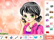 The Cute Hairstyles Makeover game showing the adorable young lady with colorful hair and a fashionable new dress.