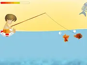 Fish Filet arcade fishing game screenshot with a hook going into water to catch fish and bonuses