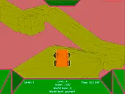 Screenshot of 3D Car Challenge game showing a red sport car driving on a track made of simple gray blocks in a physics-based environment.