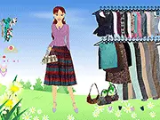Spring Outfit Dress Up free online game, featuring a girl in a bright, floral spring dress with pastel accessories.