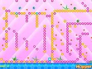 Hopper 6 free platformer game screenshot, character hopping and jumping, collecting red dots, avoiding moving monsters, arcade game PlayArcadeHub