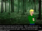 Kylie vs The Slender Man free online game screenshot, first-person view in a dark forest with Slender Man silhouette, survival horror game