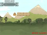 Screenshot from Bullet Pou action game showing the main character dodging multiple fast-moving projectiles in a level. Play free online action game.