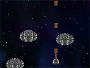 Classic arcade space shooter game with a Colonial Viper spaceship flying through an asteroid field.