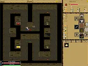 Screenshot of The Enchanted Cave game showing a pixel art character in a dungeon setting, surrounded by enemies and loot bags