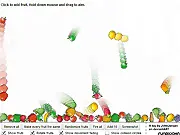 Playing Fruit Circle Physics! online game, merging colorful fruits and vegetables in a physics puzzle for a high score on PlayArcadeHub