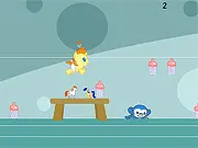 Free online game thumbnail for Pumpkin's Time Out, showing a cute foal character sneaking past squeaky toys and robots in a room