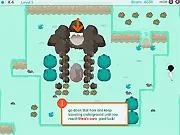 Theia Puzzle Game free online screenshot - character pushing a rock block in an underground maze to solve a puzzle