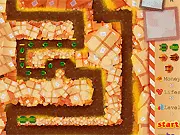 Bug Defender tower defense free game online - turrets shooting lasers at a swarm of incoming bugs