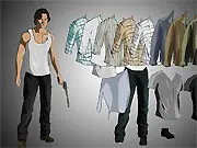 Sam Winchester from Supernatural in a dress-up game interface with various clothing options
