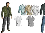 Sam Winchester Dress Up free online game featuring the main Supernatural protagonist in various flannel and hunter outfits.