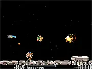 R-Type Stage 02 free online game screenshot, pixelated sidescroller spaceship flying through a difficult enemy-filled level