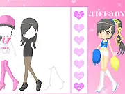 Styling game featuring K-Pop idol Tiffany from Girls' Generation, showing various fashionable outfits and accessories.