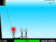 Sniper Tower Defender free online game screenshot showing a sniper sight targeting waves of enemy stickmen and a tank.