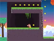 Box Monkey Adventure free online game screenshot showing a small monkey using wooden boxes and crates to climb a structure to reach a glowing star