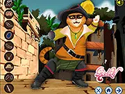 Puss in Boots Dress Up game free online, style the cat hero from Shrek with swords, hats, and boots on PlayArcadeHub