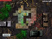 Sokoban Zombie free online game screen showing a character pushing a radioactive box in a grid-based puzzle room