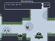 Screenshot of Gear Kitty, a pixel art platformer game, showing a small cat character jumping between two large rotating gear platforms. Play free online.