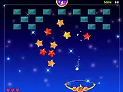 Screenshot of Deep Sky arcade game showing a moving pad bouncing a ball towards colorful stars and blocks on a dark screen. Play free online.