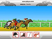 ChampJock Racing 2008 free online game, showing the 2D shaded graphics of a horse and jockey racing on a track.