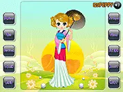 Play Japanese Model Dressup free online game, featuring a model in a stylish long dress and short skirt fashion outfit.