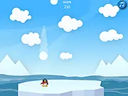 Snowfall Arcade Online free game, showing a character dodging heavy snow and ice on a shrinking platform or glacier.