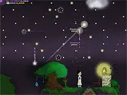 Screenshot of Fill The Sky with Stars game showing a star being launched across a dark sky to hit other stars