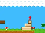 Red Jumping Hood free online game screenshot showing a pixelart character jumping between platforms in a gloomy forest setting.