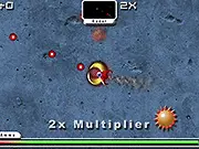 Arena Flash free online arcade shooter gameplay screenshot showing a futuristic ship firing at enemy 'beasties' in a top-down view