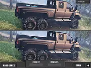 A split-screen view from the GMC Trucks Differences online game, showing two nearly identical pictures of a GMC truck, highlighting the subtle spots where the player needs to click to find the differences. Play free on PlayArcadeHub.