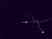 Screenshot of Captain Crastin online game showing a spaceship shooting at enemy ships and asteroids in space
