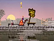 Screenshot of Kingdom: New Lands free online game showing the monarch on horseback surrounded by loyal citizens and defensive walls, rendered in beautiful 2D pixel art.