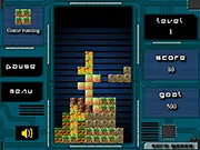 Gameplay screenshot of Bricks Challenger showing colorful puzzle blocks falling onto a grid designed like a vintage computer circuit board.