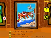 Famous Paintings Parodies 9 quiz game screenshot showing a funny, modern spoof of a classical painting and multiple-choice answers