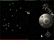 Screenshot of FlashTrek Assault online game showing a space station firing phasers at a fleet of incoming enemy ships