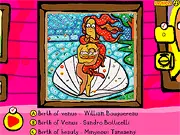 Famous Paintings Parodies: Women & Cats free online art game screenshot showing a classical painting parodied with a cat on PlayArcadeHub