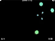 Atomz 2 chain reaction free online game screenshot, showing atoms igniting and creating large, colorful visual explosions.