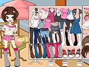 Cafe Afternoon Dress Up game screenshot, girl choosing casual chic outfit, free online fashion game