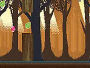 Screenshot of the Shroom Hop infinite jumper game showing a small character leaping between randomly placed tree platforms against a simple blue sky background.