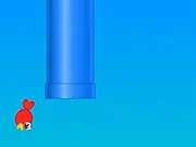 A small, orange cartoon fish attempting to swim through a narrow gap between two green underwater pipes in the Flappy Fishy online game. Play free on PlayArcadeHub.