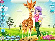 Animal Friends Dressup game screenshot showing a girl with long hair, wearing a cute spring outfit, surrounded by various fashion accessories and clothes