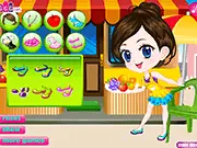 Cute Fruit Vendor Dressup online game, showing a girl with fruit-themed clothing and accessories