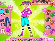 The character Gwen Tennyson from Ben 10, dressed in a new styled outfit with a changed hairstyle, ready for the player to print the result in the dress-up game