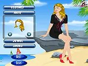 Gloria Beach Dress Up free game online - model wearing trendy swimwear and stylish summer accessories