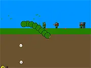 Protect The Gold game screenshot showing a giant underground worm attacking knights defending a castle