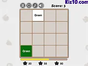 Stroop Test Challenge free online game screenshot showing colored boxes with conflicting color names.